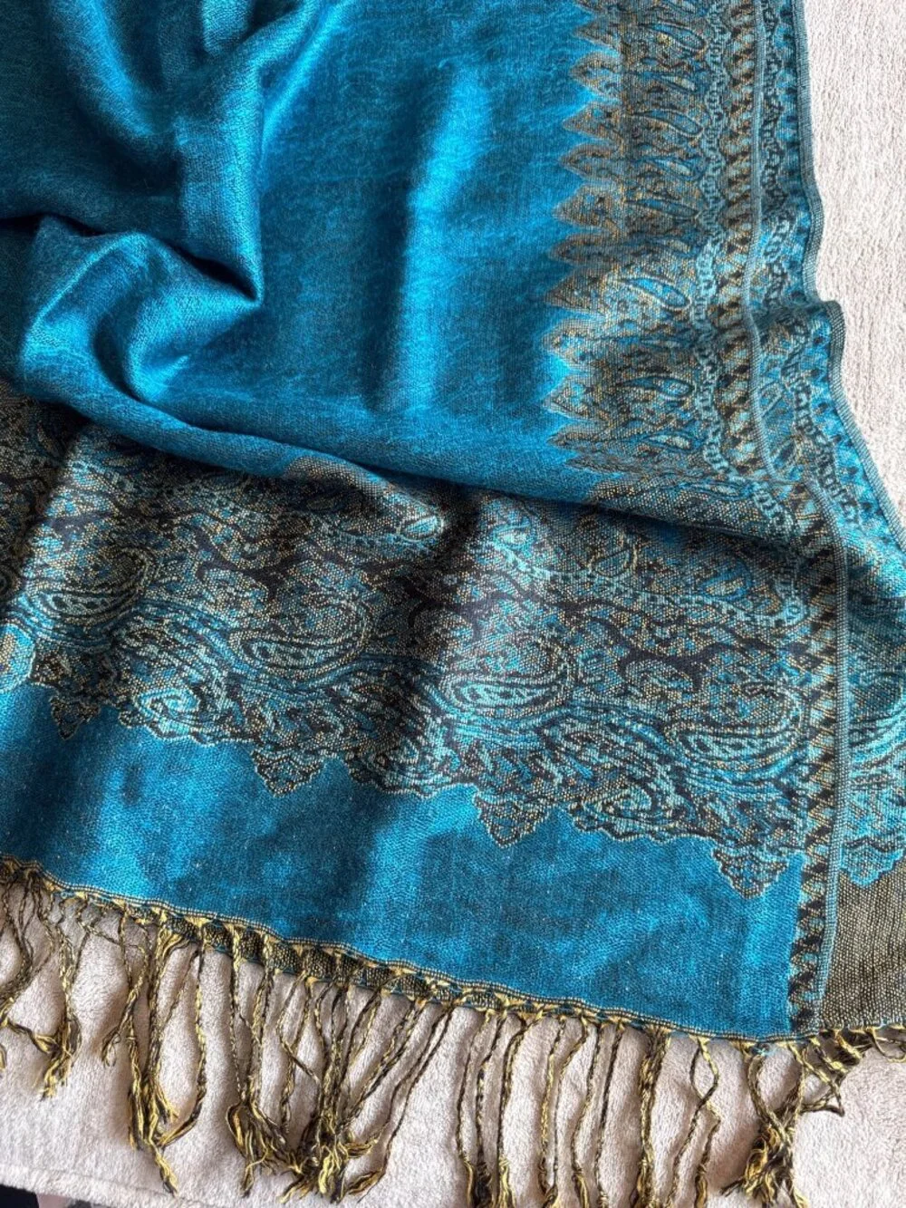 Woven Rectangle Women's Fashion Scarf with Fringe Blue Yellow Black Fall